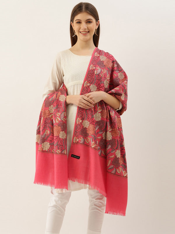 Pink Pure Wool Embroidered Shawl (Size: 101 X 203 Cms)