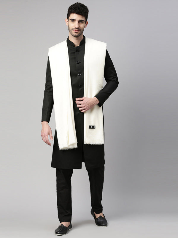 Men Pure Wool Toosha Shawl (White Size 54x100 Inches)