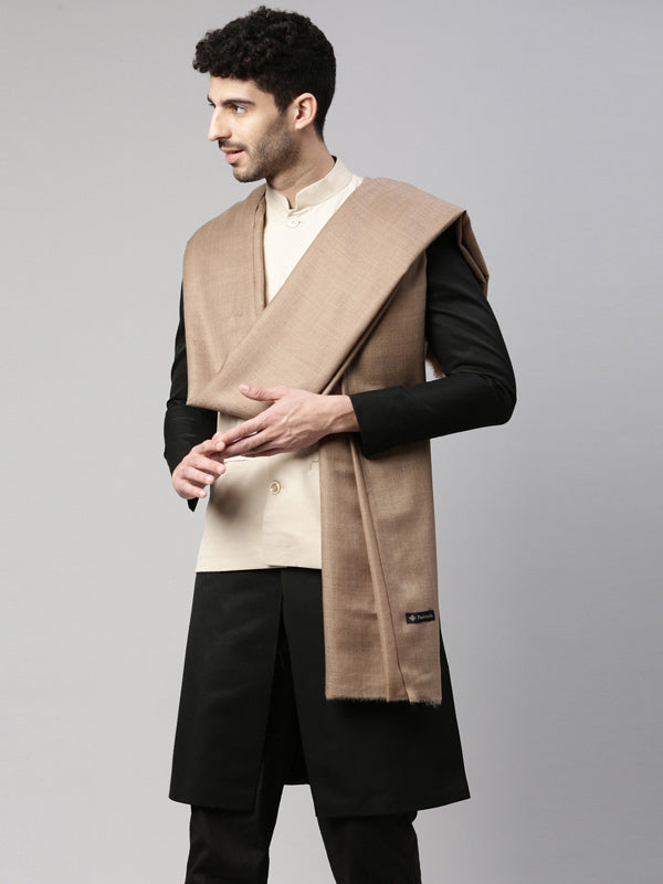 Men Solid Woollen Shawl (  Size 132x278 CM, Beige )