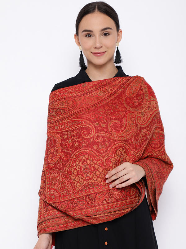 Wool Blend Jamawar Shawl (Size: 101X203 CM)