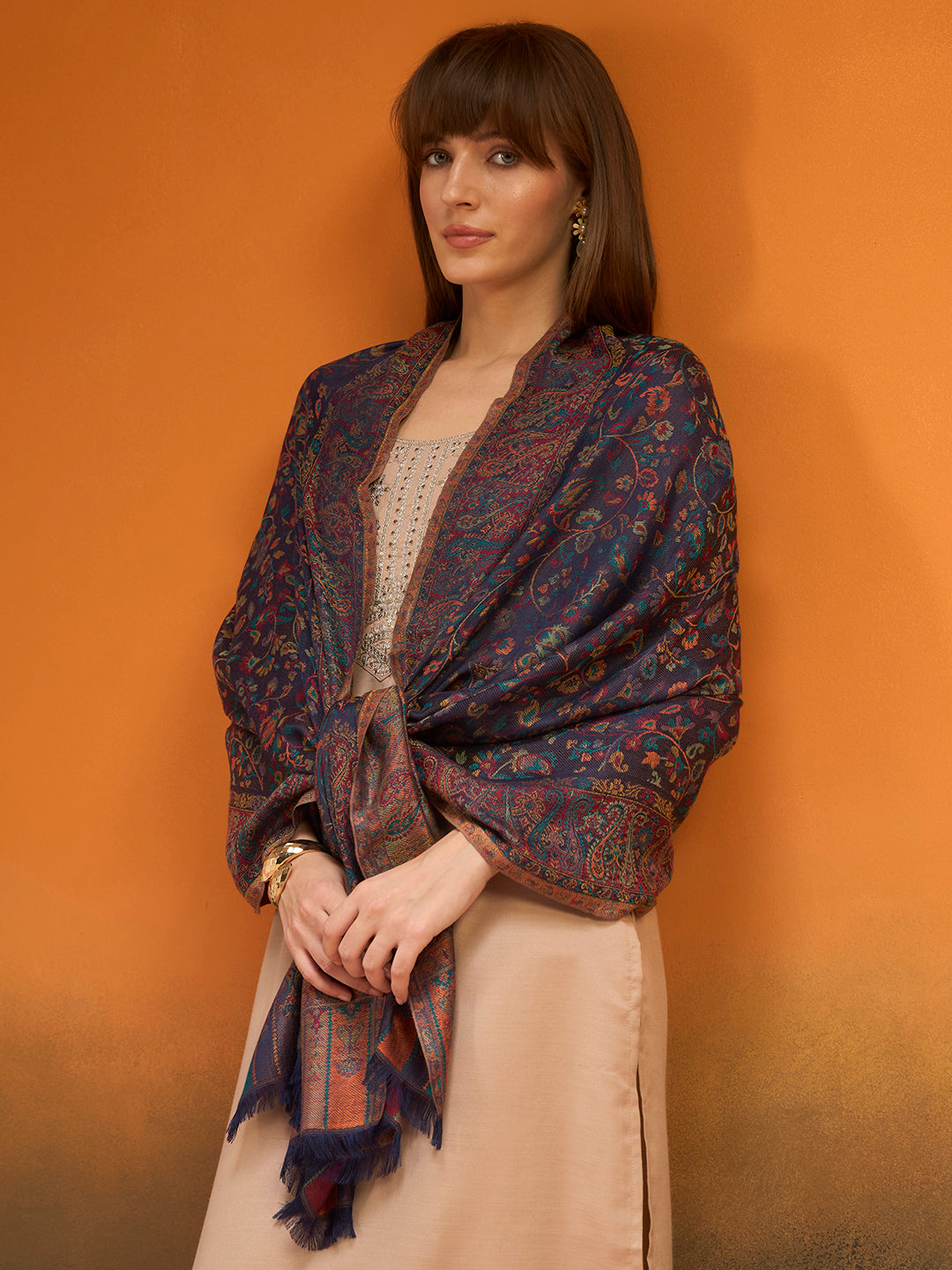 Pashmoda  Imperial Royal botanica Stole for Women, Wool Blend Pashmina Style Shawl Wrap, Traditional Kashmiri Jamawar Woven Design, Luxury Evening & Festive Scarf (28 x 80 Inches)