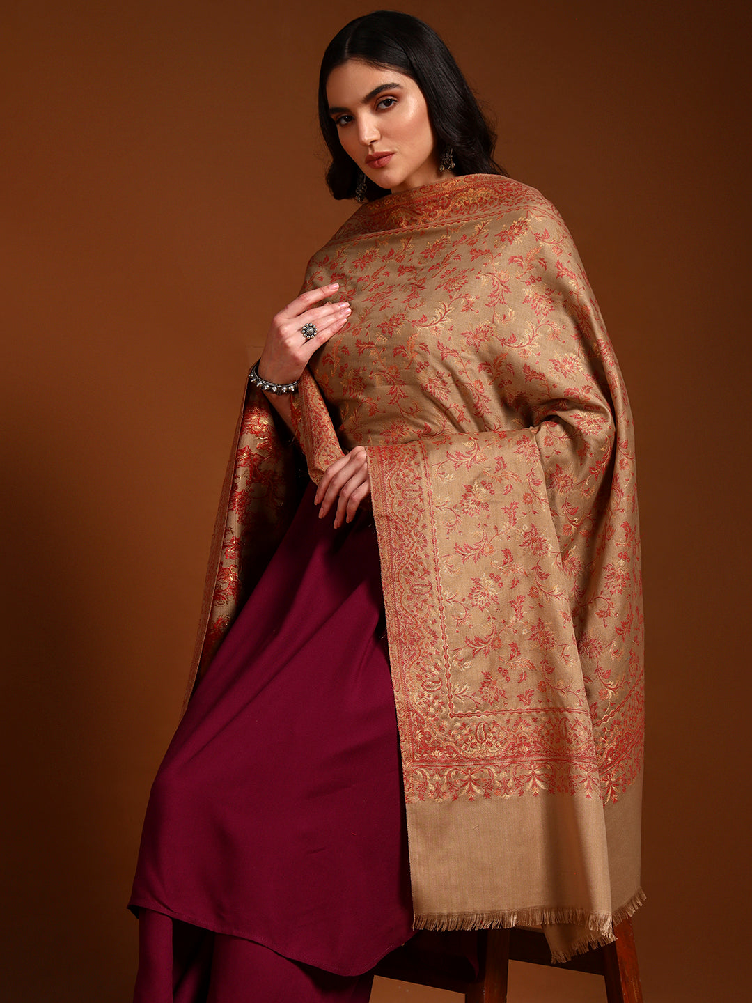 Pashmoda Women Nazrana Kashmiri Jamawar Woven Shawl (Size: 101X203 CM)