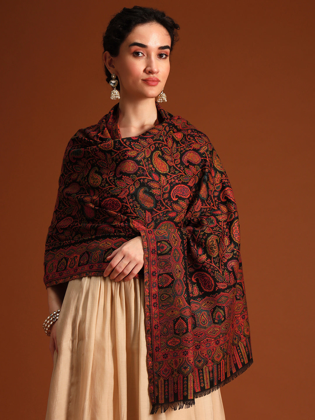 Pashmoda  Imperial Gulzar kaani stole Stole for Women, Wool Blend Pashmina Style Shawl Wrap, Traditional Kashmiri Jamawar Woven Design, Luxury Evening & Festive Scarf (28 x 80 Inches)