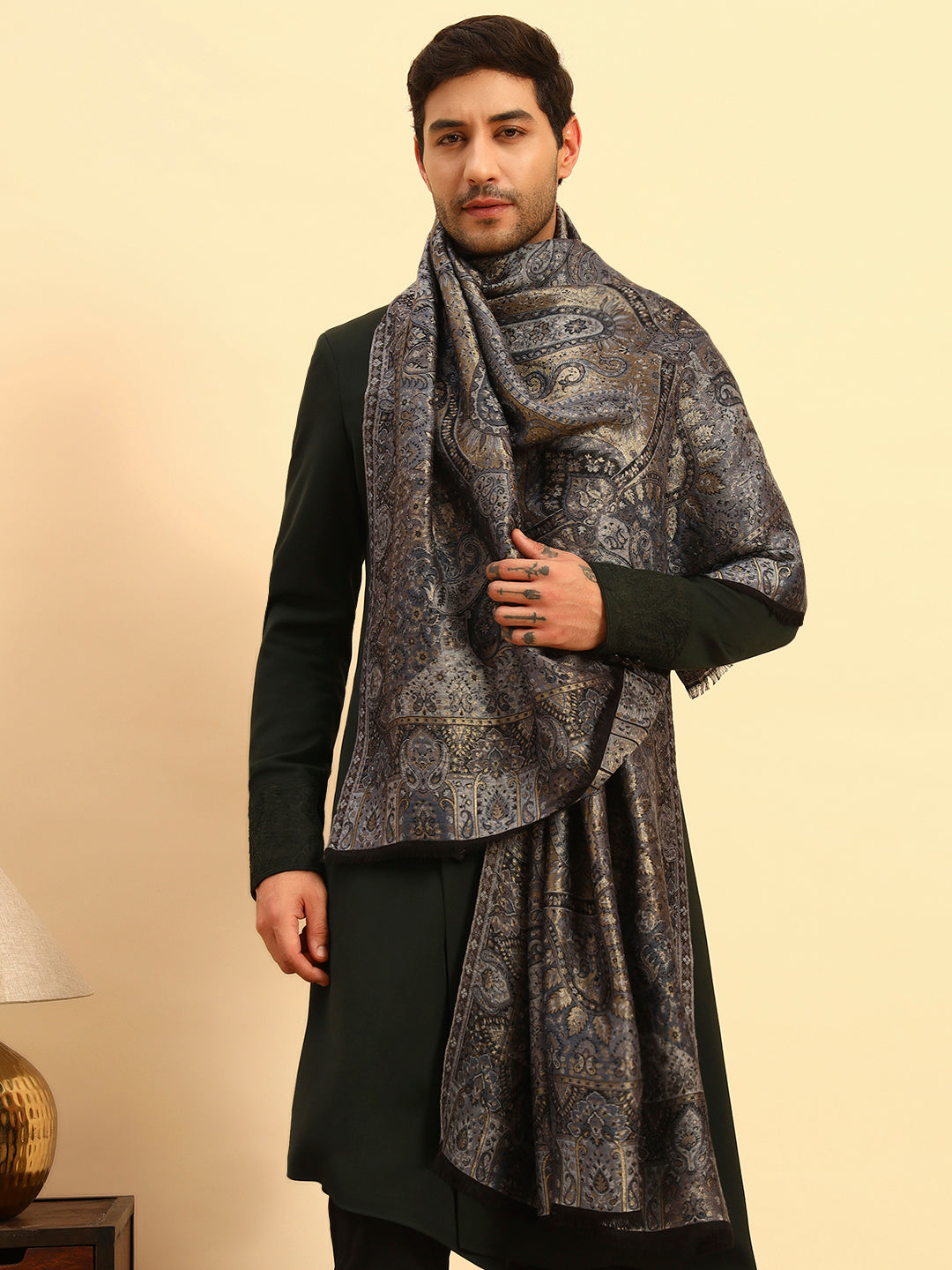 Pashmoda Men Naazneen Kaani Wool Blend Kashmiri Shawl (Size: 101X203 CM)