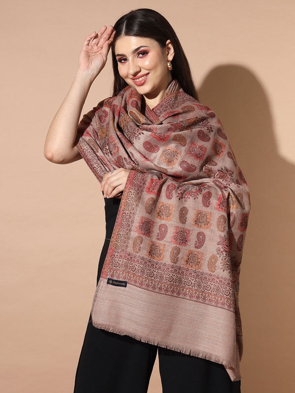 Women Firoza Woven Design Jamawar Shawl (Size 101X203 CM)