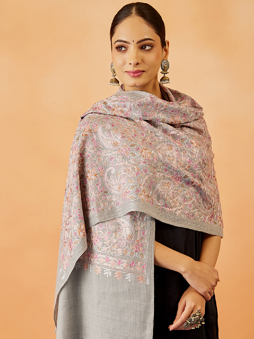 Women's Saba Wool Blend Nalki Embroidered Stole (Size: 71x203 CM)