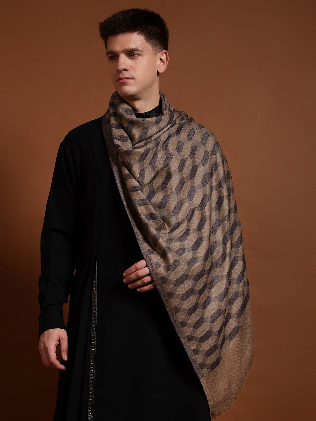 Men Kavya Ikat 100% Pure Wool Checkered Stole