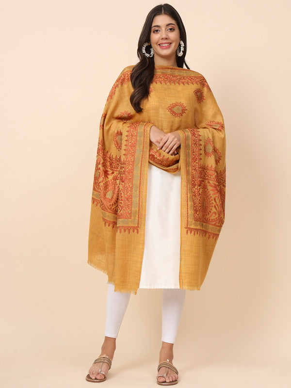 Women Nagma Pure Wool  Embroidered Stole (Size 71X203 CM)