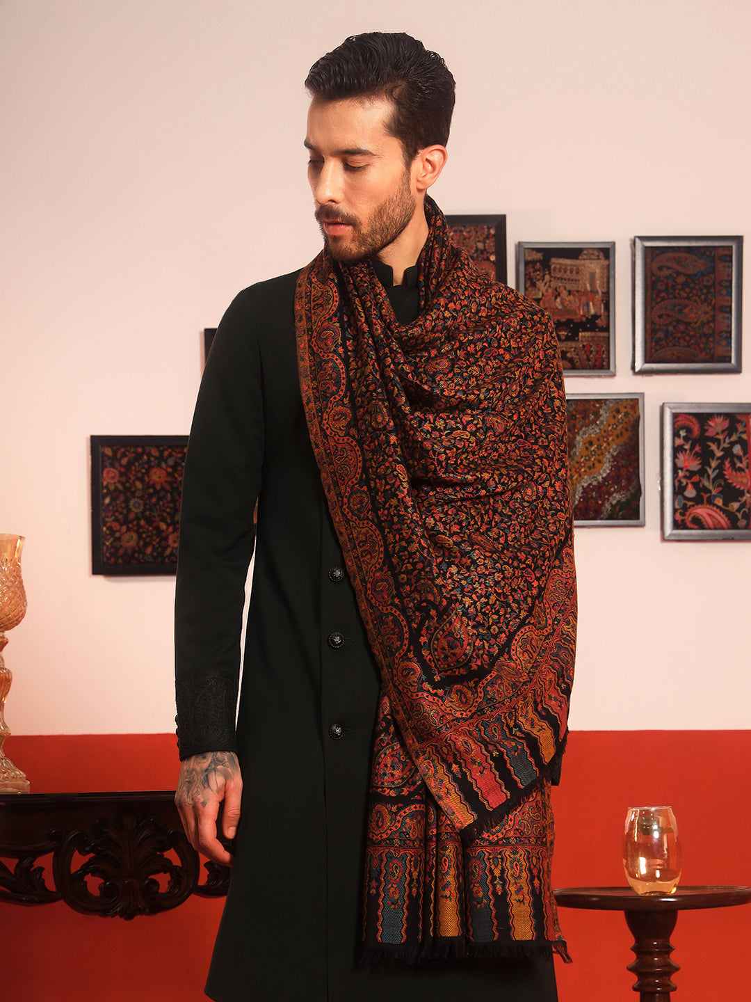 Pashmoda Men Mehak Kaani Wool Blend Kashmiri Shawl (Size: 101X203 CM)