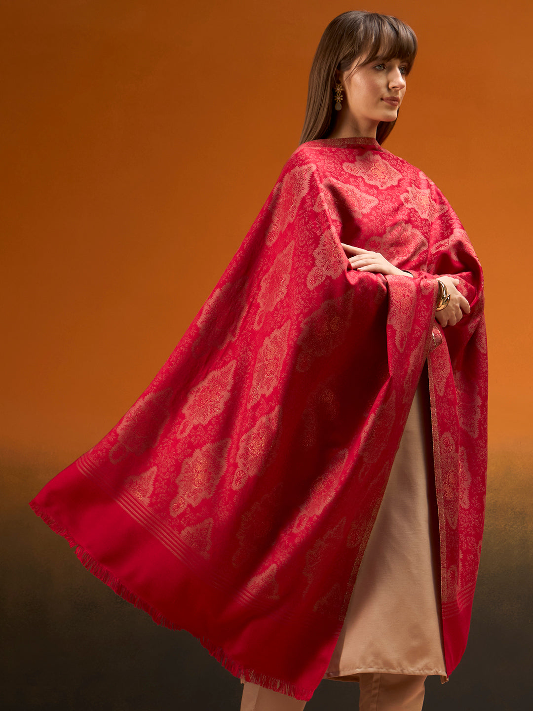 Pashmoda  Imperial Royal brocade Stole for Women, Wool Blend Pashmina Style Shawl Wrap, Traditional Kashmiri Jamawar Woven Design, Luxury Evening & Festive Scarf (28 x 80 Inches)