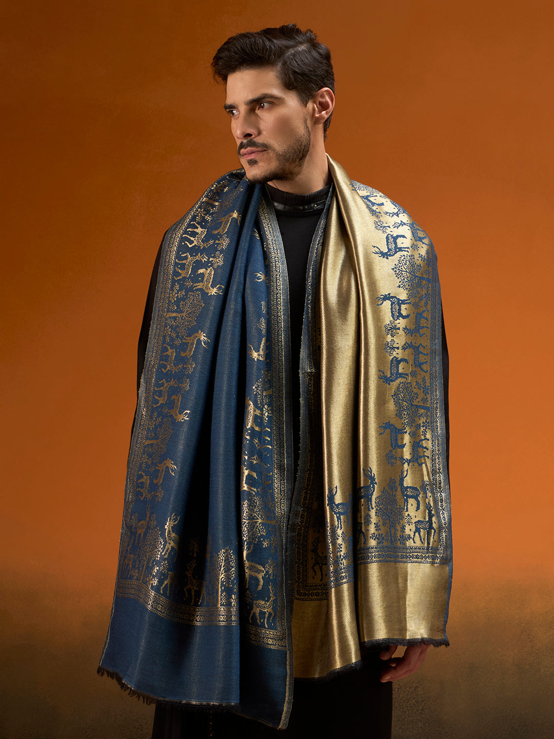 Men Shahi Caravan Reversible Zari Stole