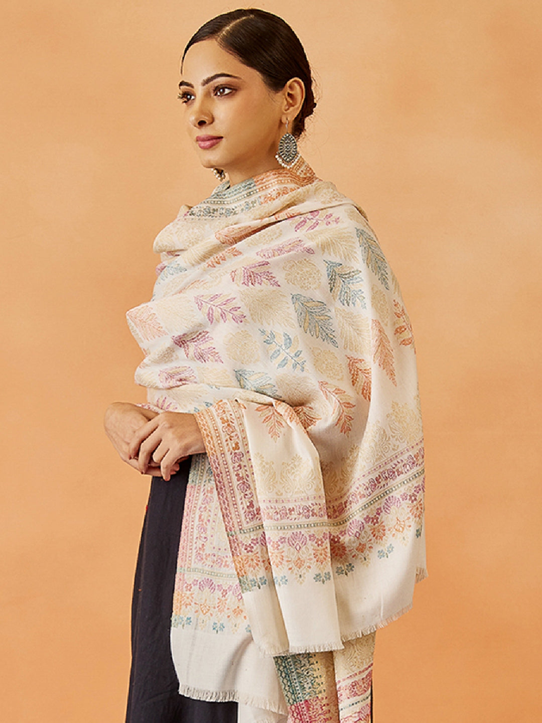 Women Khumar Kaani Wool Blend Kashmiri Shawl (Size: 101x203 CM)