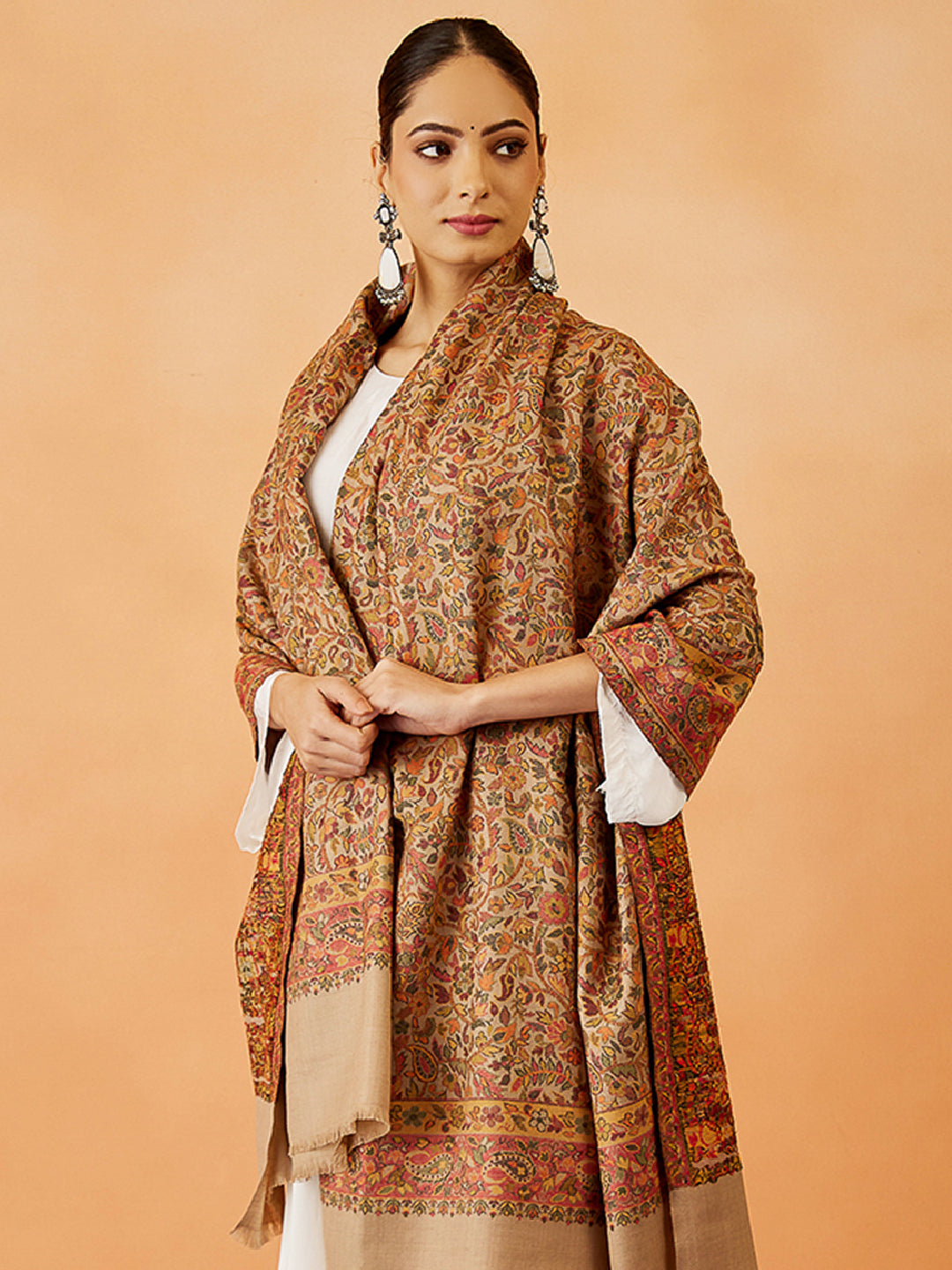 Women Gulzar Kaani Wool Blend Kashmiri Shawl (Size: 101X203 CM)