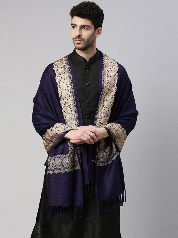 Men Aari Embroidered Stole (Size : 71X203 CM, Navyblue Color)