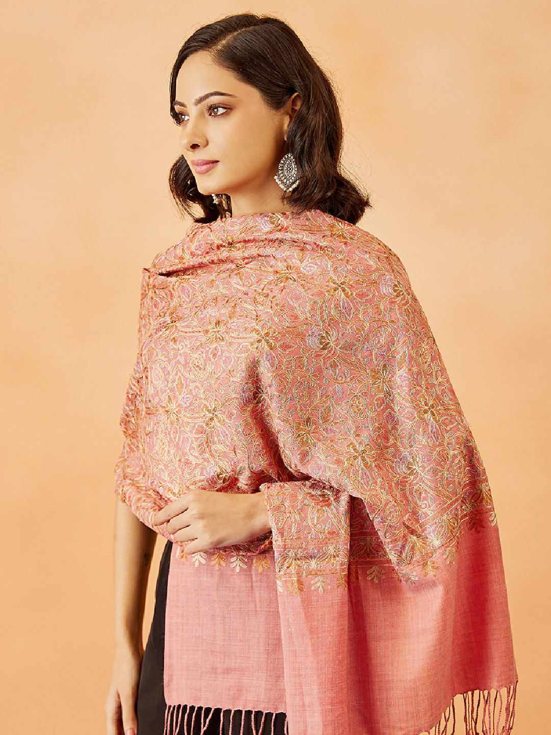 Women's Shaguft Wool Blend Nalki Embroidered Stole (Size: 71x203 CM)