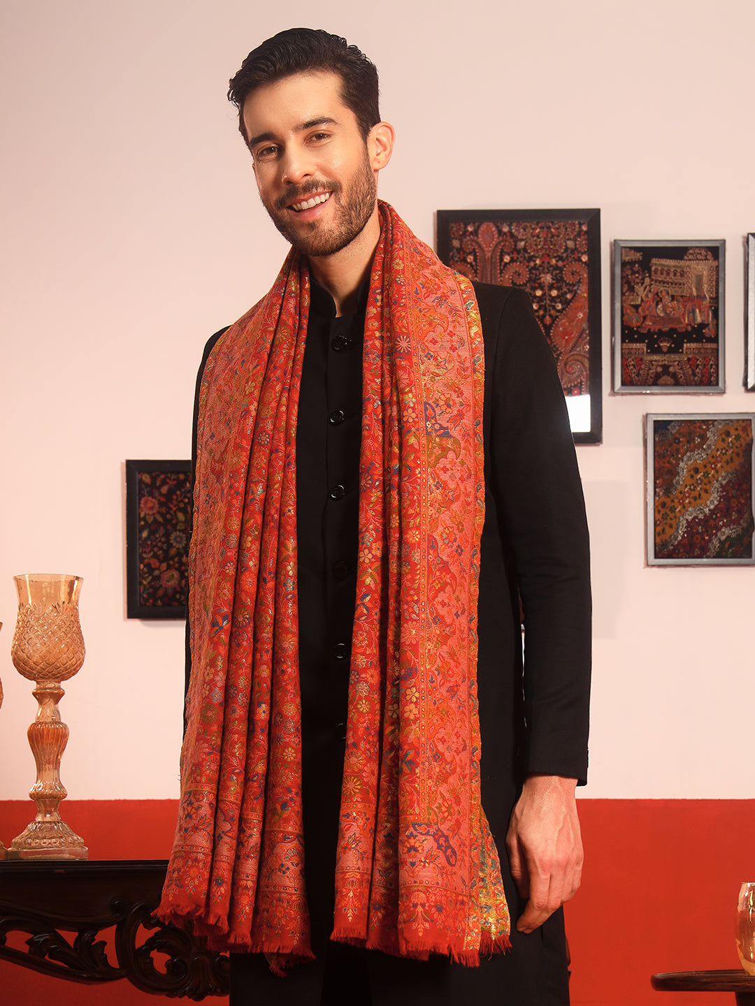 Pashmoda Men Nazrana Kaani Wool Blend Kashmiri Shawl (Size: 101X203 CM)