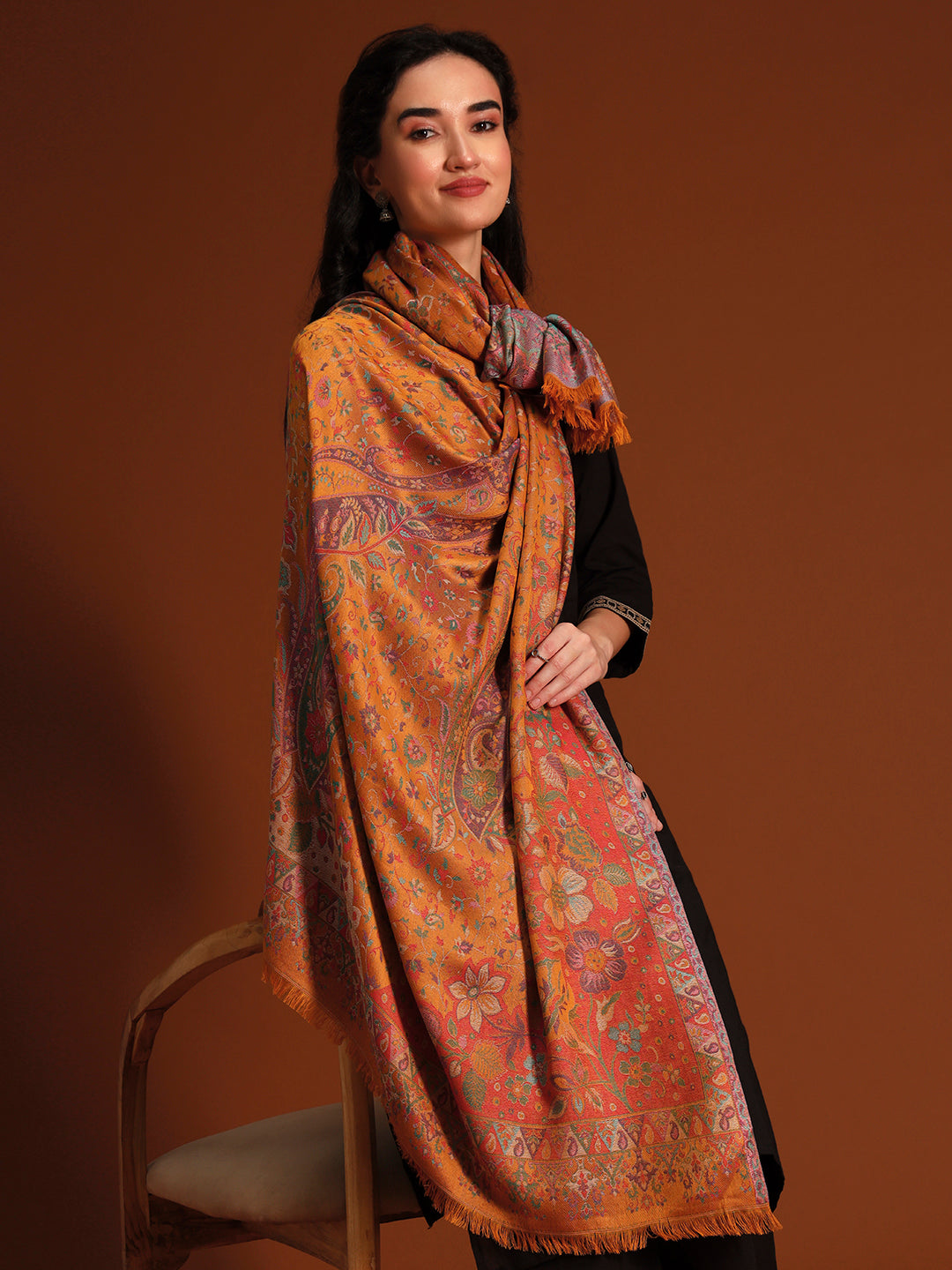 Pashmoda Women Floral Heritage Kaani Elegance Wool Blend Kashmiri Shawl, Stole, Scarf | Luxury Pashmina Jamawar Soft Warm Evening Wrap (Size 40X80 inches )