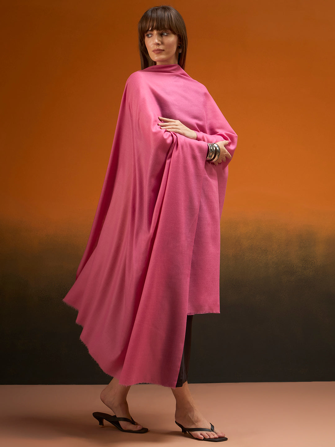 Women Verdant Grace Fine Wool Blend Solid Melange Shawl
