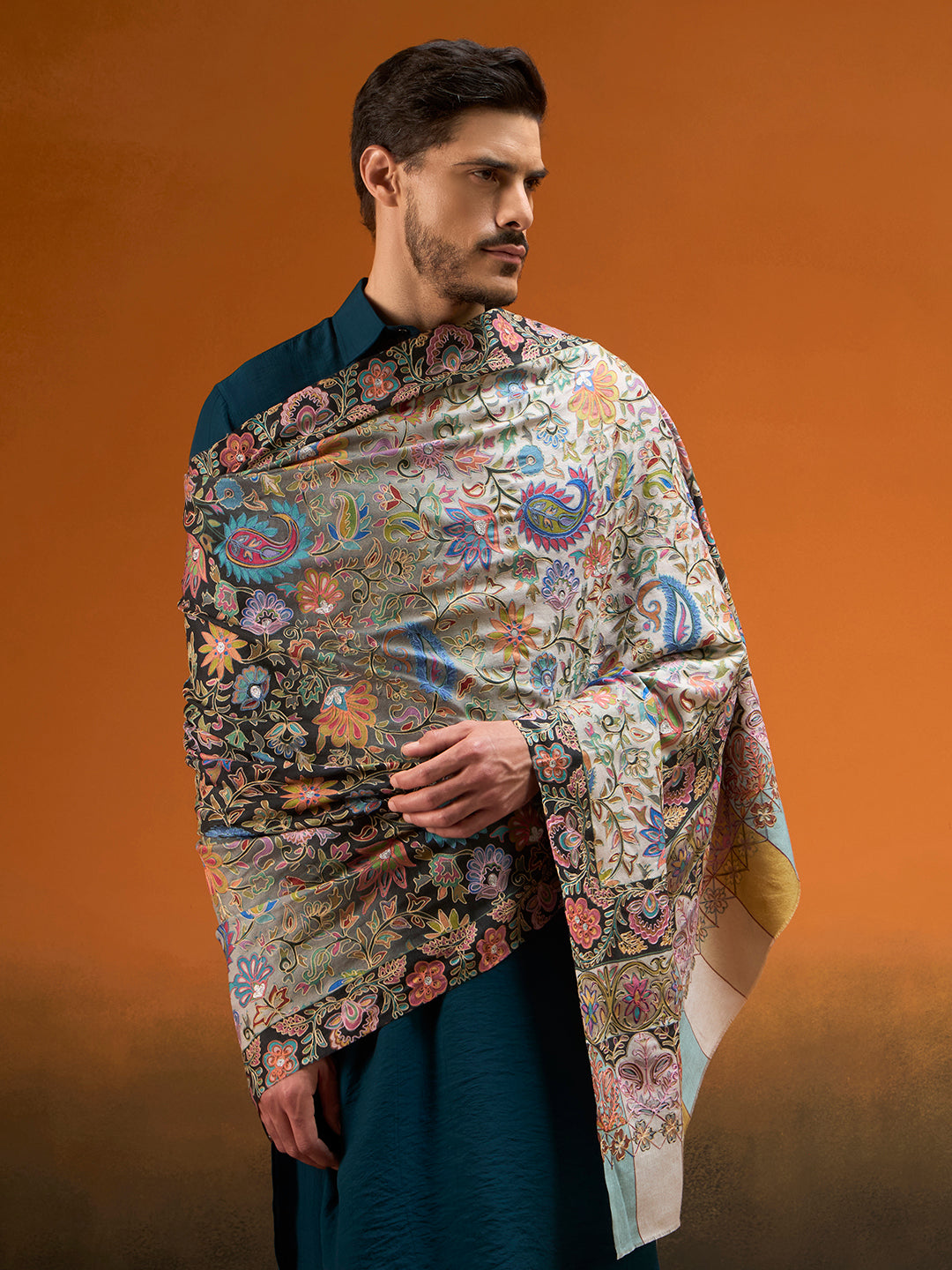 Men Twilight paisley Kalamkari Embroidered Shawl