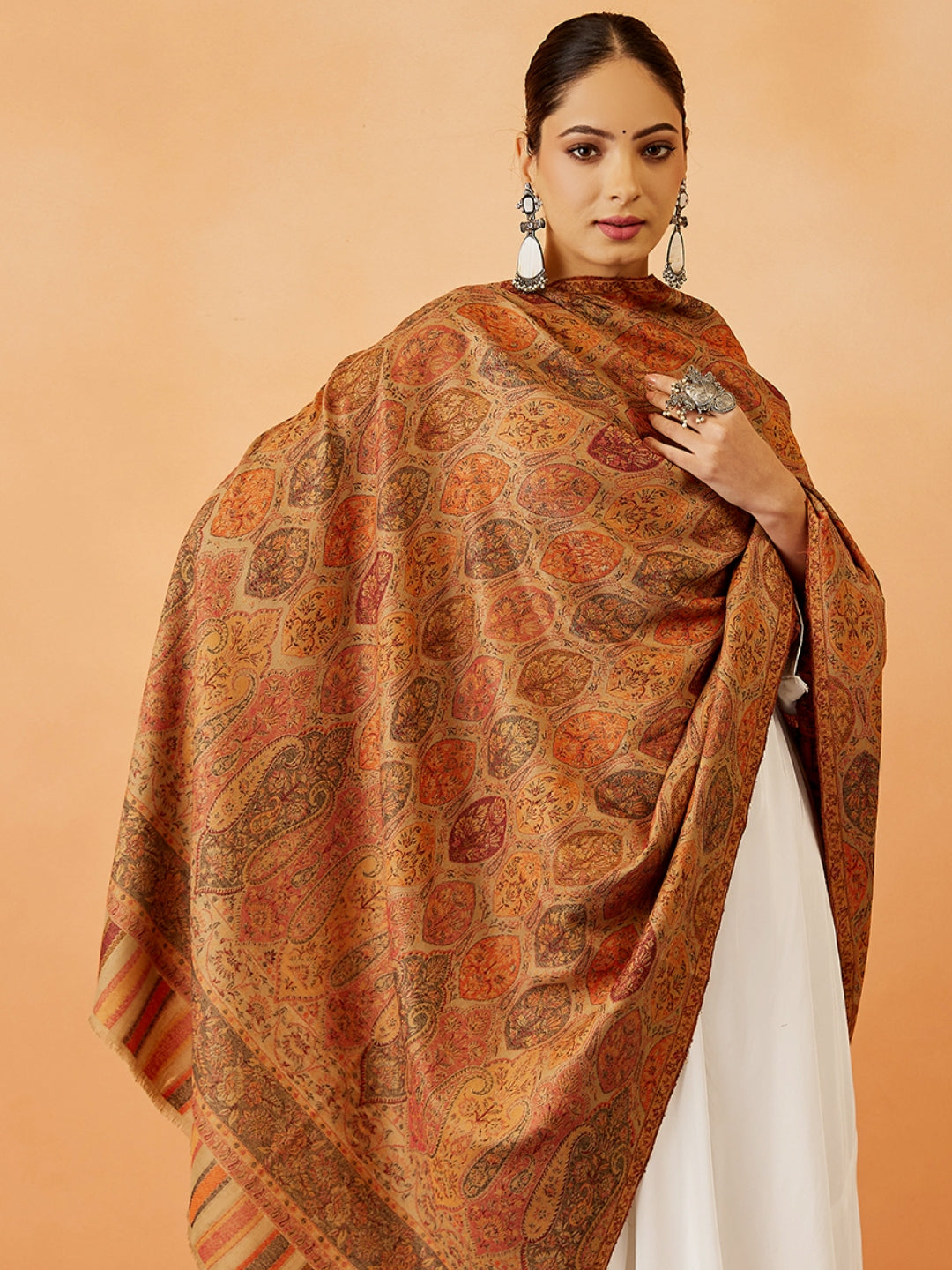 Women Gulnaz Kaani Wool Blend Kashmiri Shawl (Size: 101x203 CM)