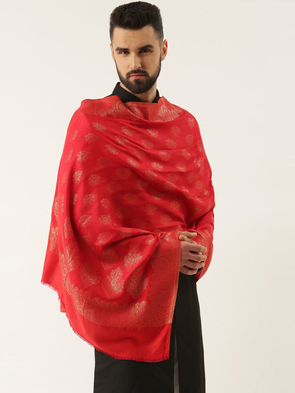 Men Kaani Stole with Zari Weave, Authentic Kashmiri Luxury Pashmina Style Stole,Size 72X208 CM