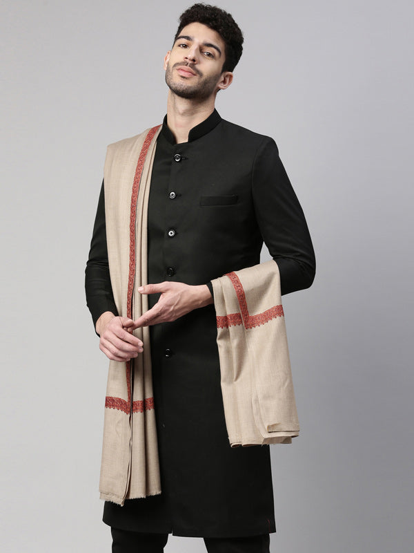 Men Hashiya Embroidered Woollen Shawl (Size 127X254 CM)