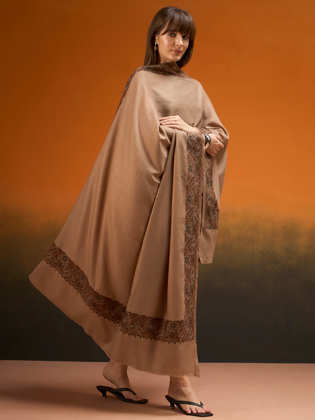 Women Nafeesah Fine Wool Sozni Hand Embroidered Shawl
