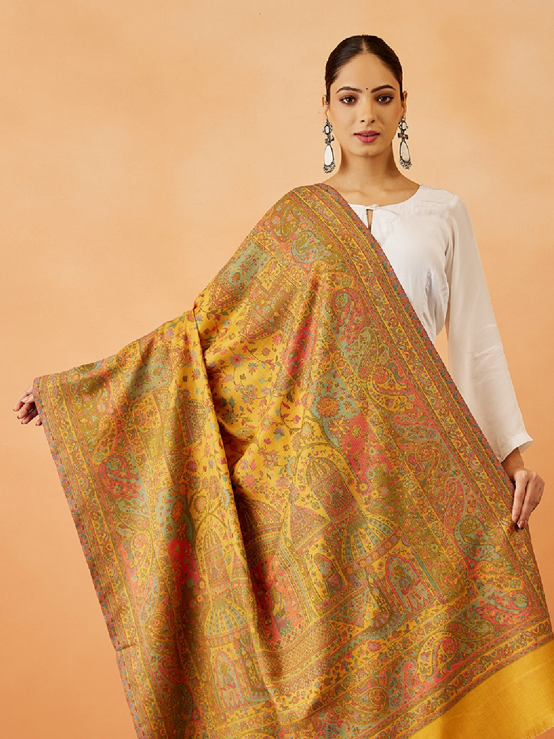 Women Khushnuma Kaani Wool Blend Kashmiri Shawl (Size: 101X203 CM)