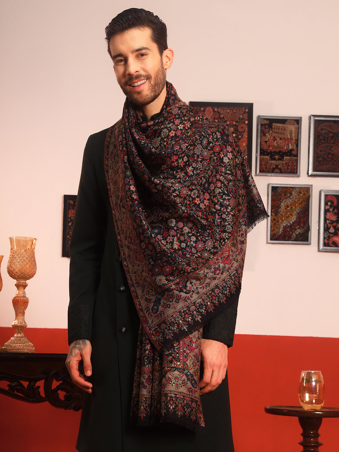 Pashmoda Men Nazrana Kaani Wool Blend Kashmiri Shawl (Size: 101X203 CM)