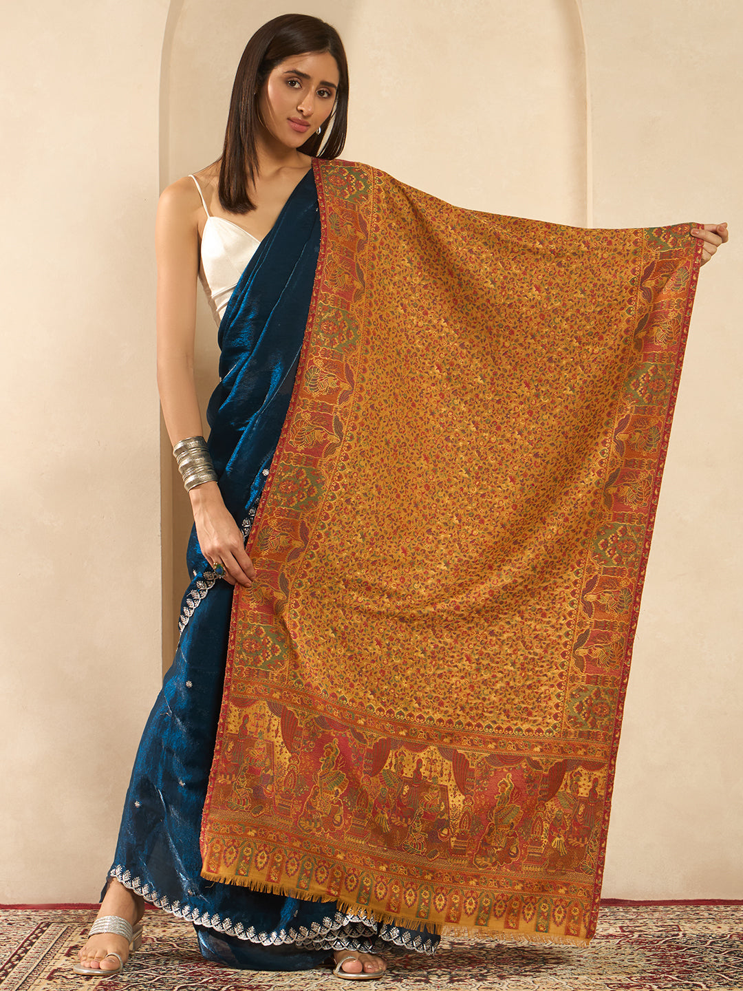 Pashmoda  Imperial Autumn Canopy kaani stole Stole for Women, Wool Blend Pashmina Style Shawl Wrap, Traditional Kashmiri Jamawar Woven Design, Luxury Evening & Festive Scarf (28 x 80 Inches)