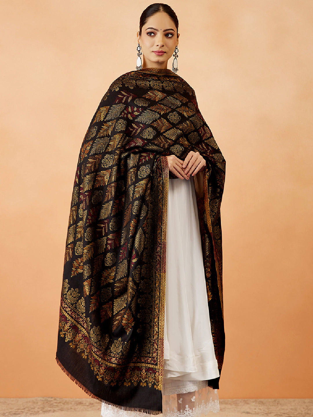 Women Khumar Kaani Wool Blend Kashmiri Shawl (Size: 101x203 CM)