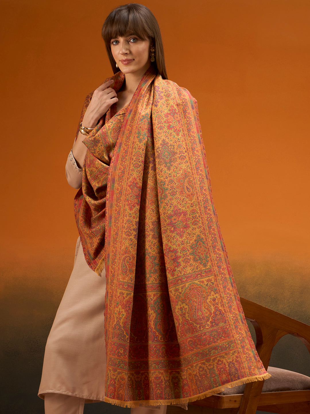 Pashmoda Imperial Shahkaar Gulistan kaani stole Stole for Women, Wool Blend Pashmina Style Shawl Wrap, Traditional Kashmiri Jamawar Woven Design, Luxury Evening & Festive Scarf (28 x 80 Inches)