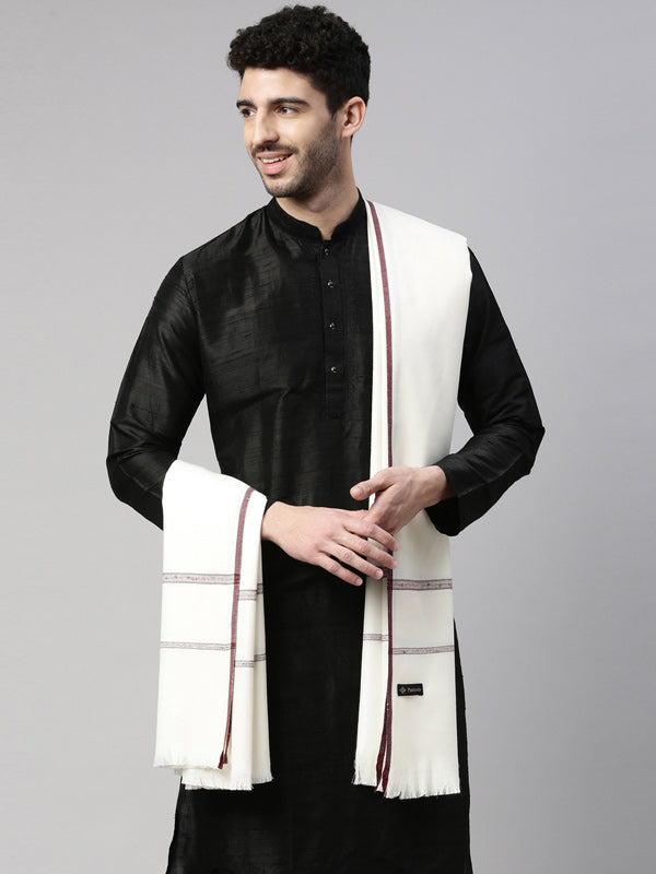 Men Woven Design Shawl (Size 96x46 Inches, White Color)