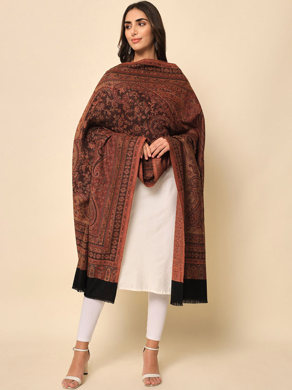 Women Black Woven Design Jamawar Shawl (Size : 101X203 CM)