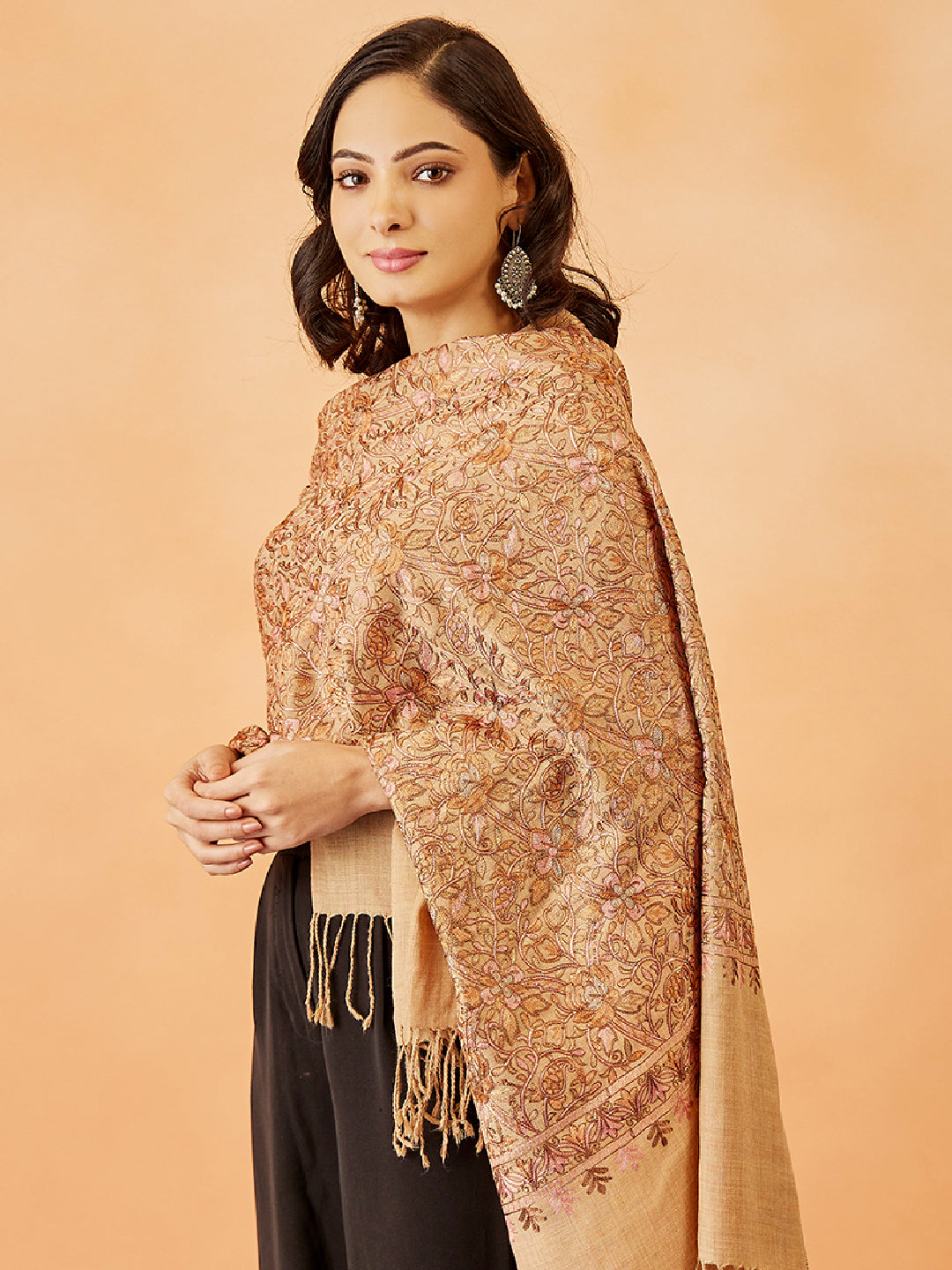 Women's Shaguft Wool Blend Nalki Embroidered Stole (Size: 71x203 CM)