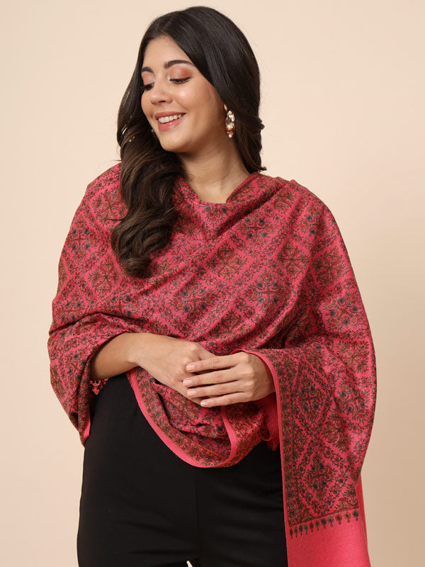 Women Surmai Pure Wool Embroidered Shawl (Size 101X203 CM)