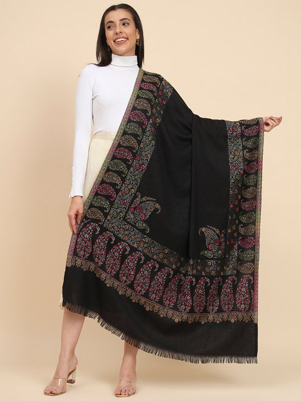 Women Black Kaani Wool Shawl (Size 101X203 CM)