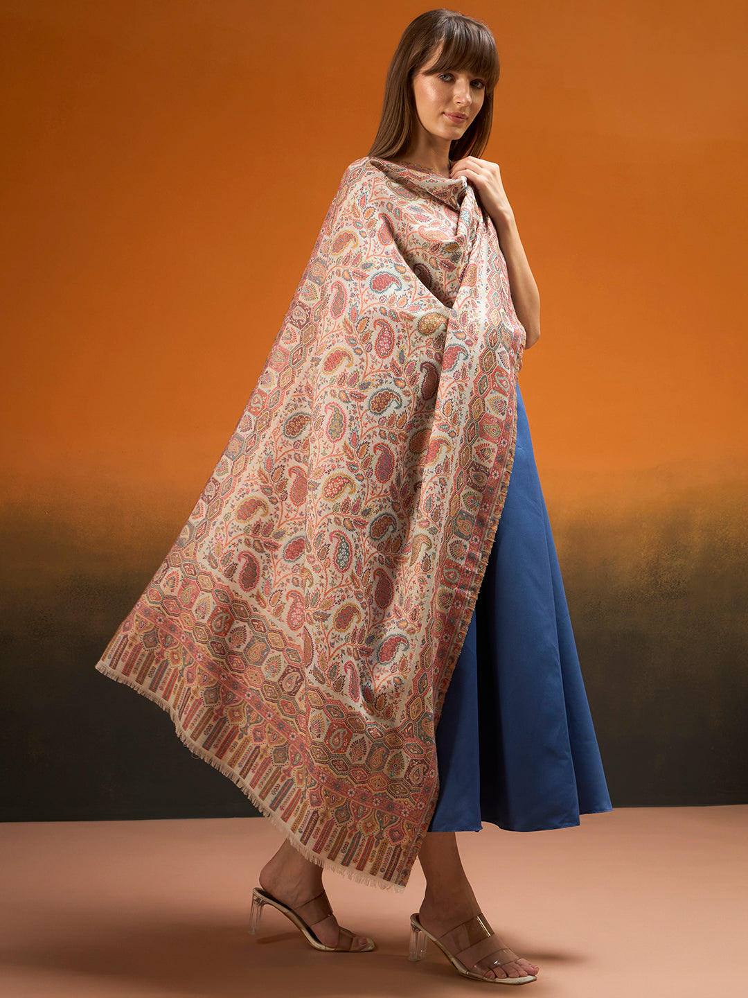 Pashmoda  Imperial Gulzar kaani stole Stole for Women, Wool Blend Pashmina Style Shawl Wrap, Traditional Kashmiri Jamawar Woven Design, Luxury Evening & Festive Scarf (28 x 80 Inches)