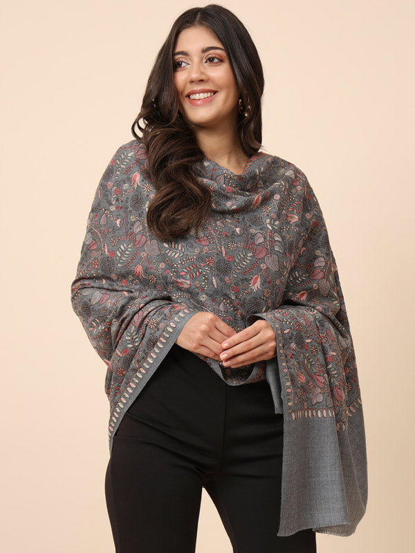 Women Gilkaari Pure Wool Embroidered Shawl (Size 101X203 CM)