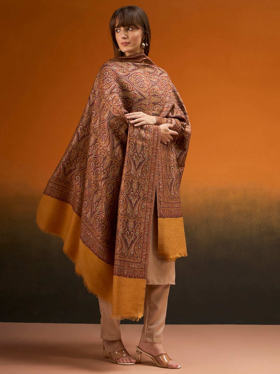 Pashmoda Women Regalis Zari Reversible Kaani Fine Wool Shawl, Shawl, Scarf, Heritage Kashmiri Pashmina Stole, Evening Wrap (Size 40X80 inches)