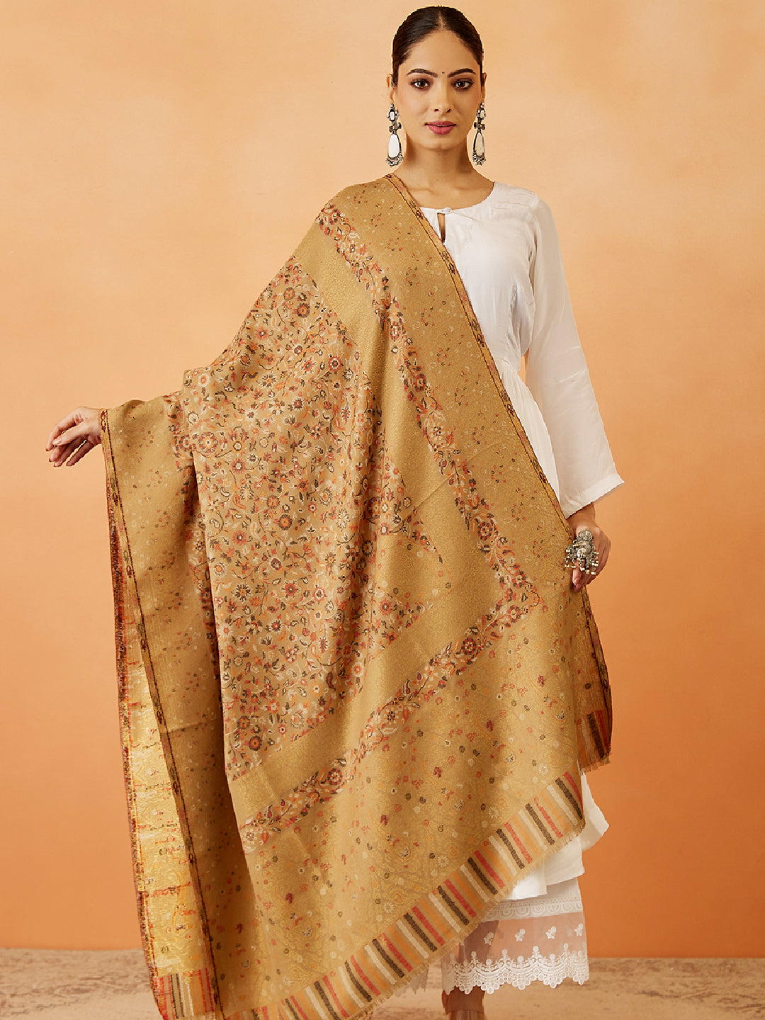 Women Rangrez Kaani Wool Blend Kashmiri Shawl (Size: 101x203 CM)