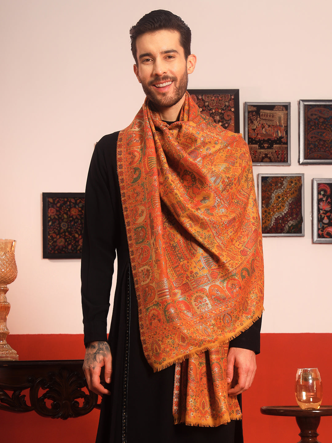 Pashmoda Men Zewar Zari Kaani Fine Wool Shawl (Size: 101X203 CM)