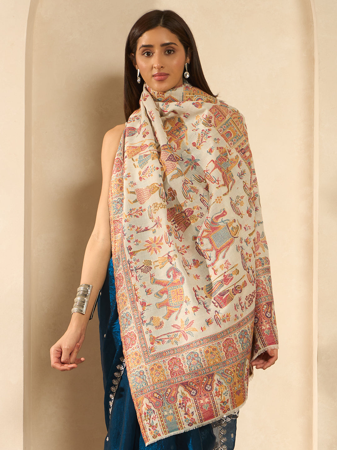 Pashmoda Women Gulrukh Zari Reversible Kaani Fine Wool Shawl, Shawl, Scarf, Heritage Kashmiri Pashmina Stole, Evening Wrap (Size 40X80 inches)