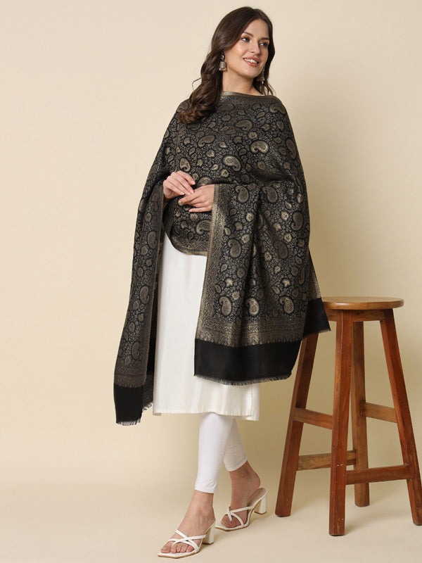Pashmoda Women's Zari Work Woven Design Stole (Size 71X203 CM)