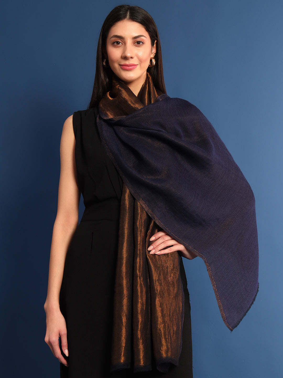 Pashmoda Women’s Zarish Reversible Zari Moonlight Fine Wool Stole (Size: 71x203 Cm)