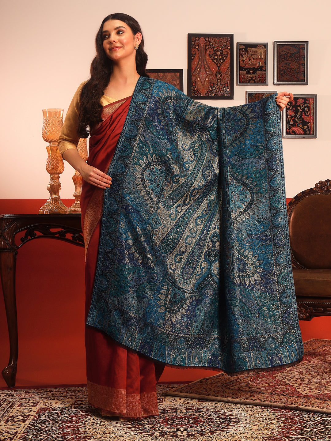 Pashmoda Women Naazneen Kaani Wool Blend Kashmiri Shawl (Size: 101X203 CM)