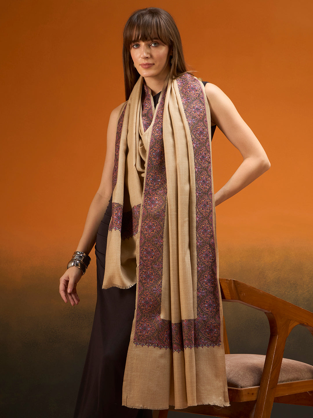 Women Nafāsat Fine Wool Sozni Hand Embroidered Shawl