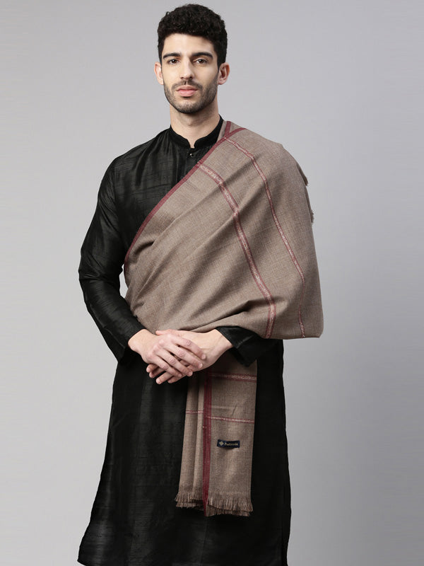 Men Woven Design Shawl (Size 123x266 cms, Beige Color)