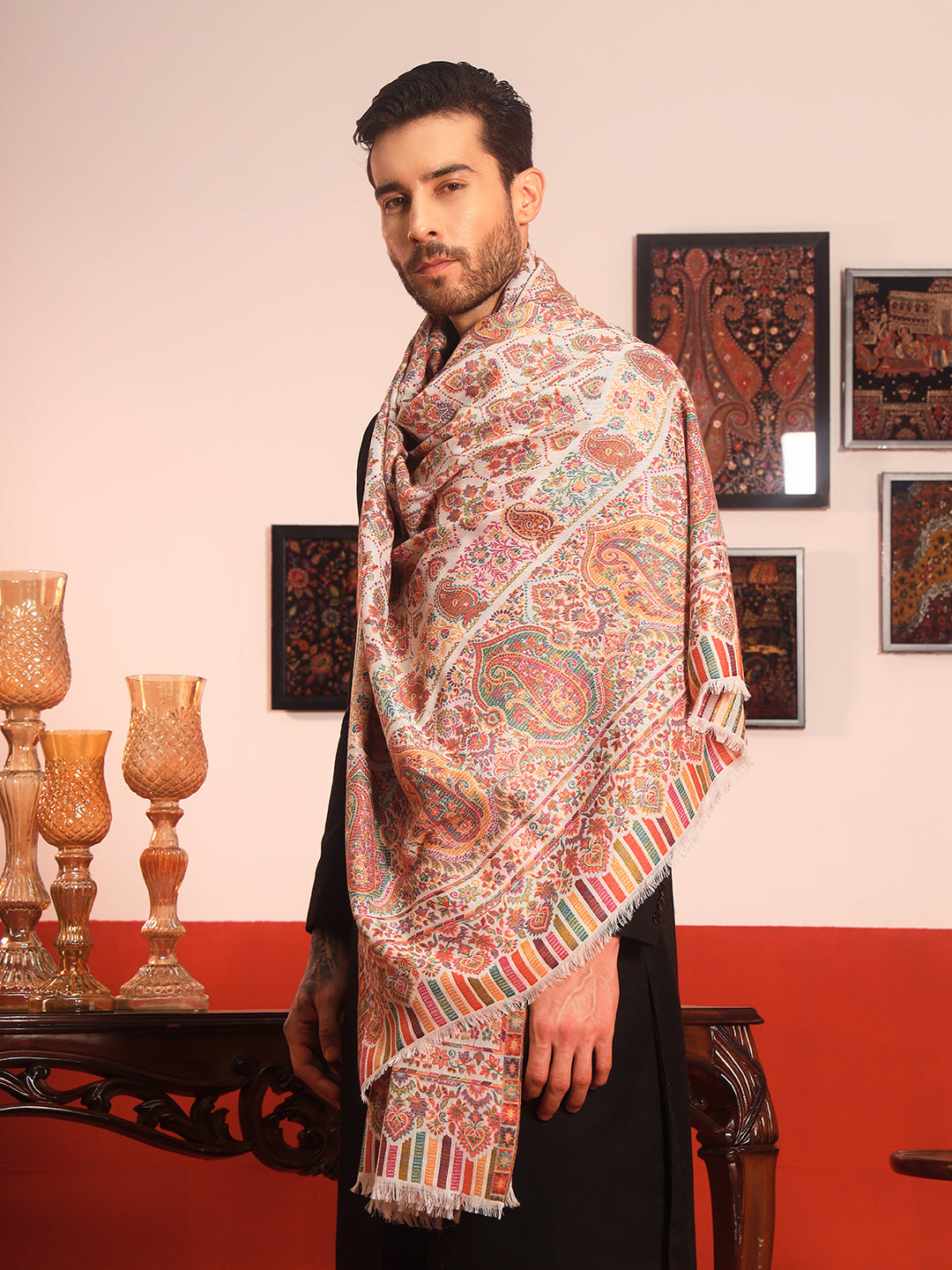 Pashmoda Men Gulraiz Kaani Wool Blend Kashmiri Shawl (Size: 101X203 CM)