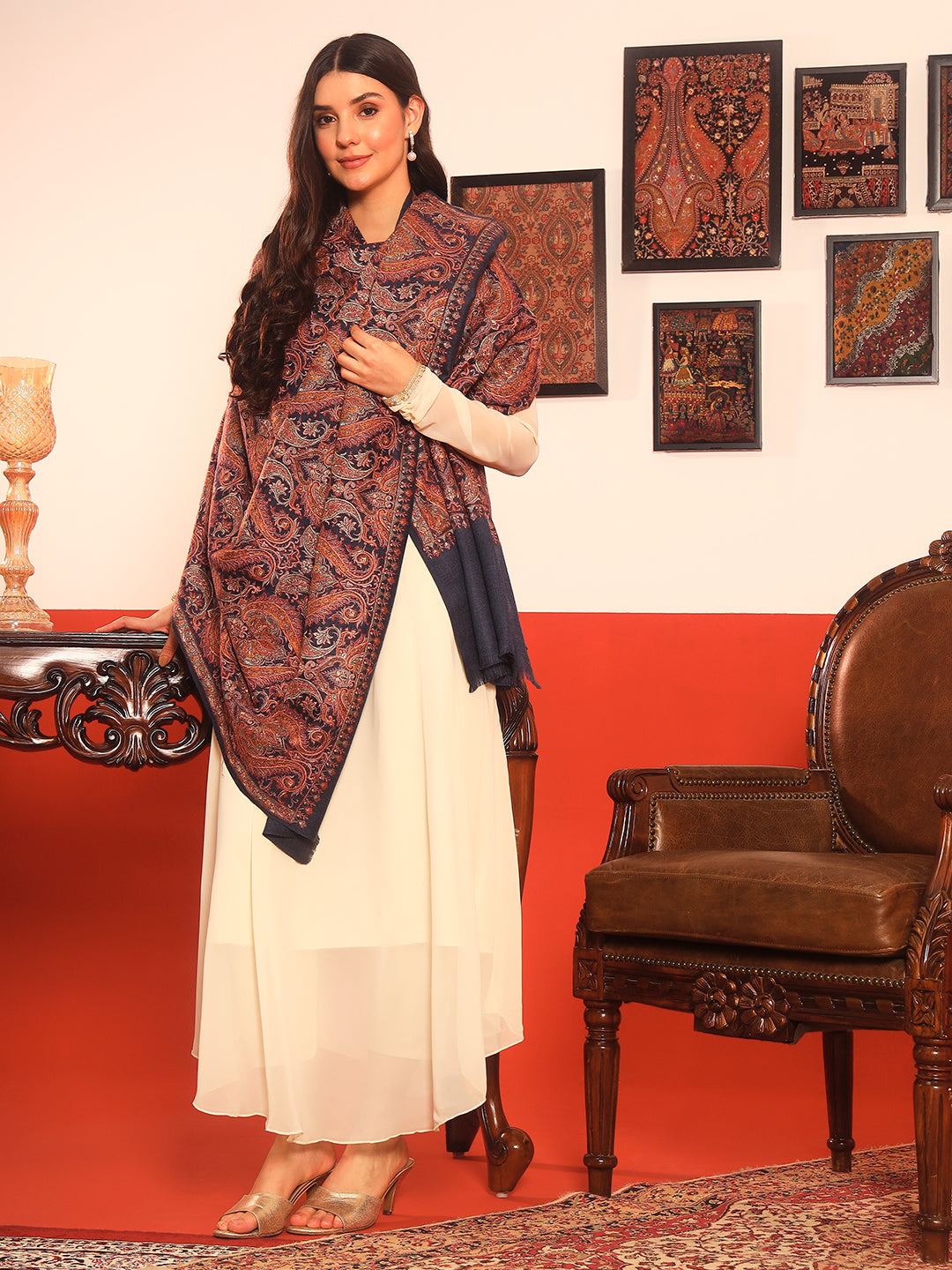 Pashmoda Women Rehnan 100% Pure Wool Sozni Hand Embroidered Shawl (Size: 101x203 Cm)